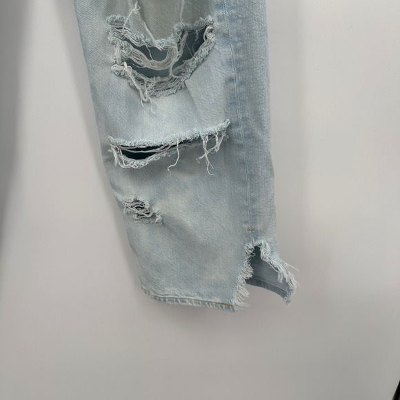 American Eagle Super High Rise Baggy Straight Distressed Jeans Light Wash Sz  10 - Picture 4 of 11
